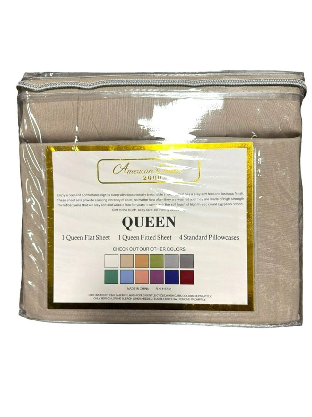 American Sheets Tan Queen Size 6-Piece Sheet Set 2000 Thread Count New
